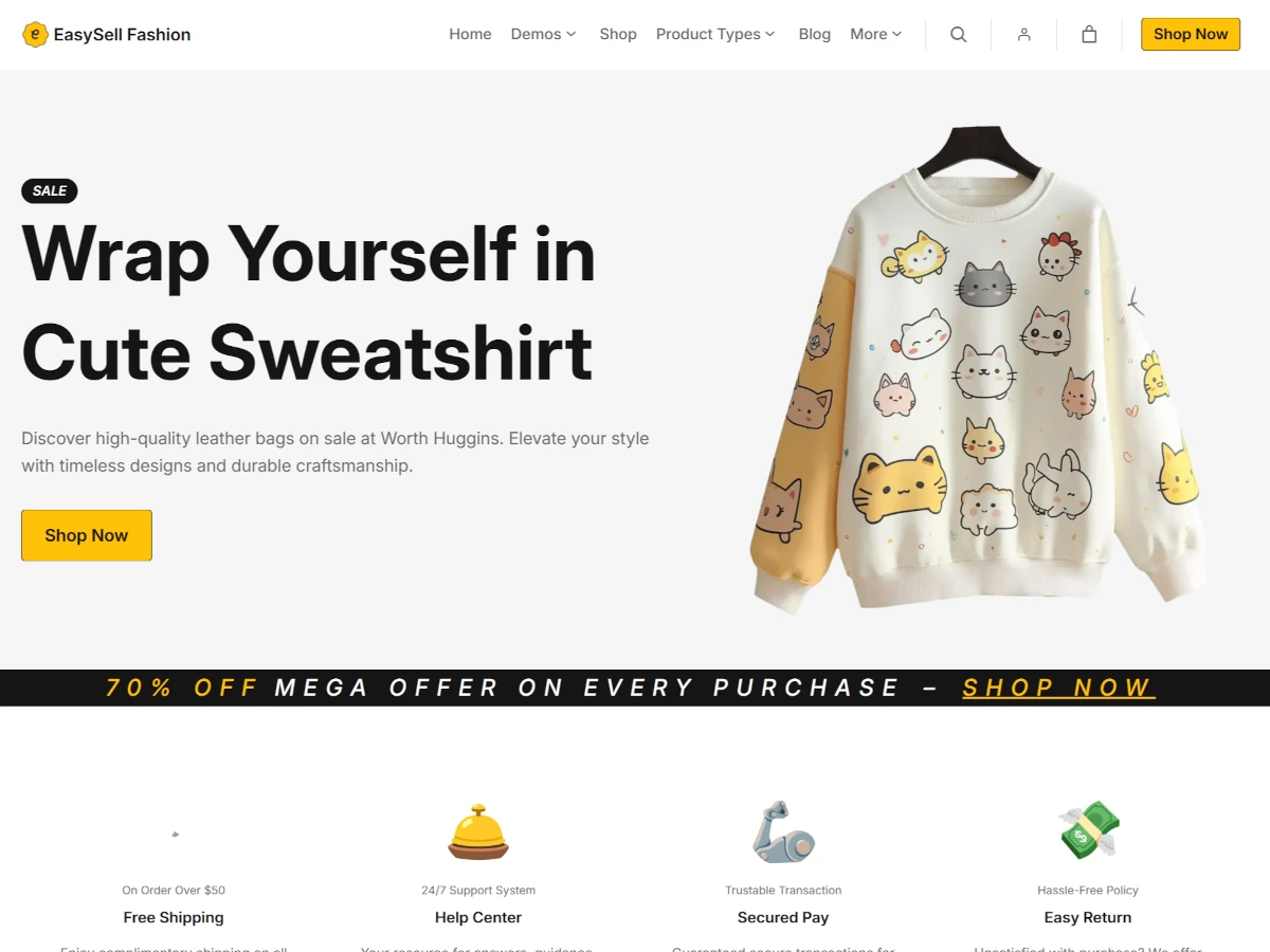 EasySell WooCommerce Fashion Template Site for selling apparel online